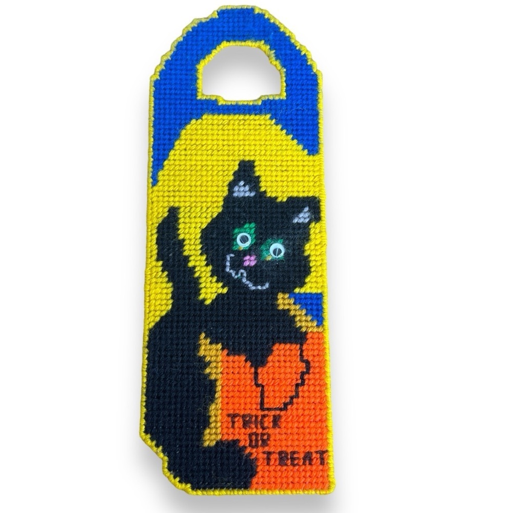 Vintage Trick or Treat Black Cat Halloween Door Hanger